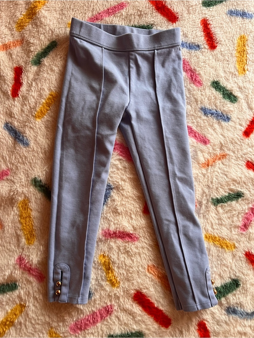 Janie and Jack Light Blue Ponte Leggings with Gold Button Hem